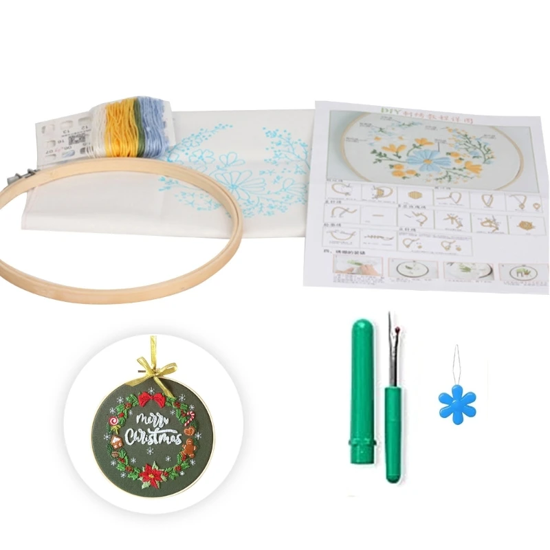 Embroidery Starter with Christmas Pattern, Full Ranges of Stamped Christmas Ornament Embroidery for Dropsale