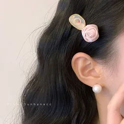 Handmade Pink Rose Barrettes Dried Flower Hairpin Female Mori Style High-Grade Bangs Side Headdress Hairpin Clip Duckbill