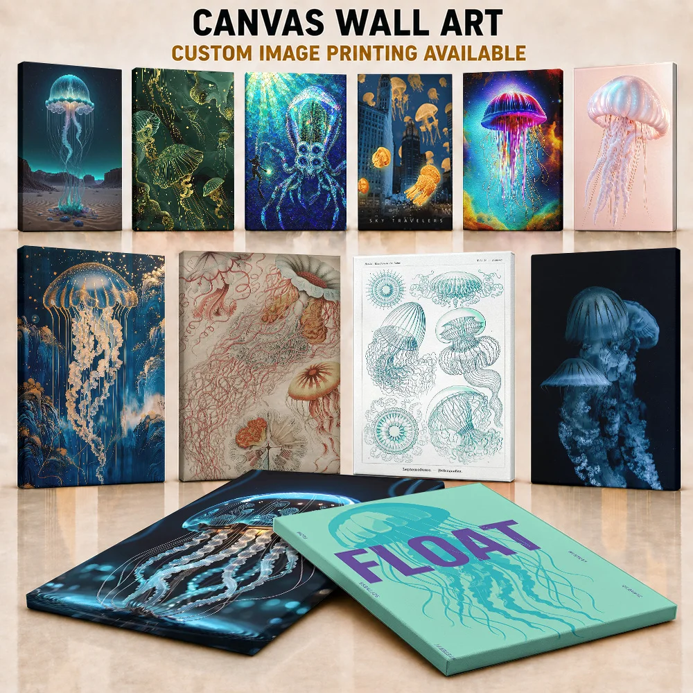 Jellyfish Canvas Print Poster Customized Photo Vintage Inspired Gallery Style Canvas Wall Art For Guest Room Nature Lover Gift