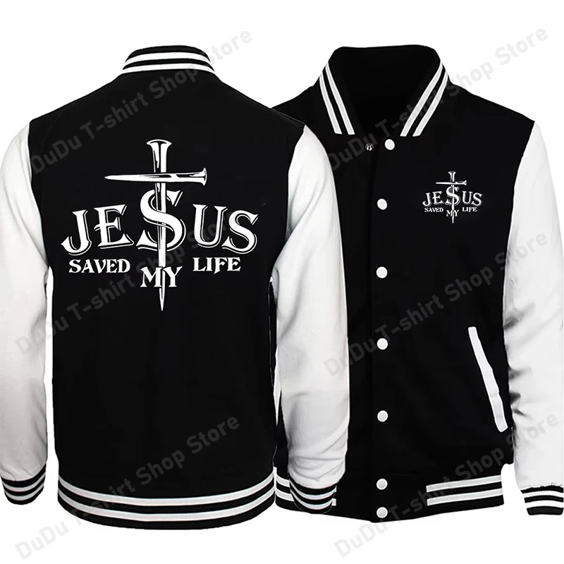 

New Funny Jesus Saved My Life Letter Graphic Men Women Jackets Preppy Style Baseball Uniforms Casual Jersey Sweatshirts Tops