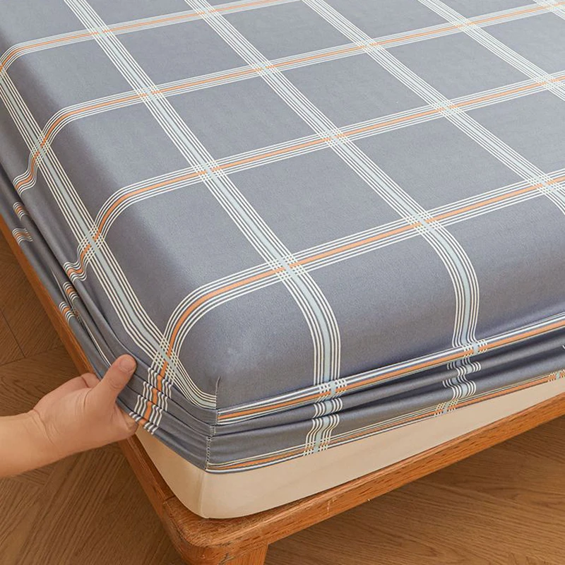 

WOSTAR Elastic fitted sheet mattress protector cover modern plaid printed couple luxury double bed bedding queen king size 150cm