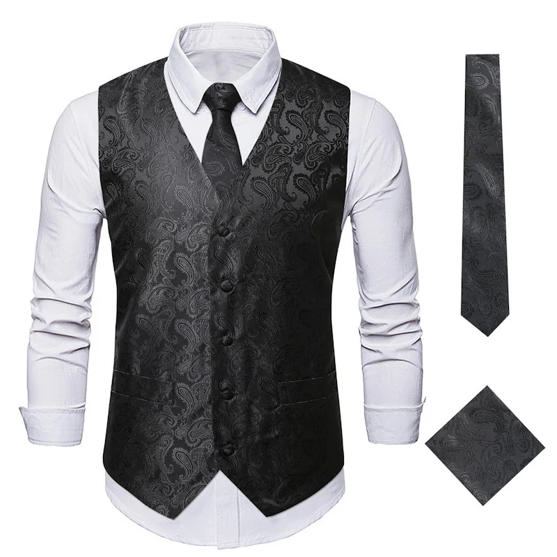 #4803 Men\'s Blazer Vest Vintage Flower Printed Men\'s Waistcoat Office Vest Waistcoat V-neck Retro Men\'s Formal Vest Sleeveless