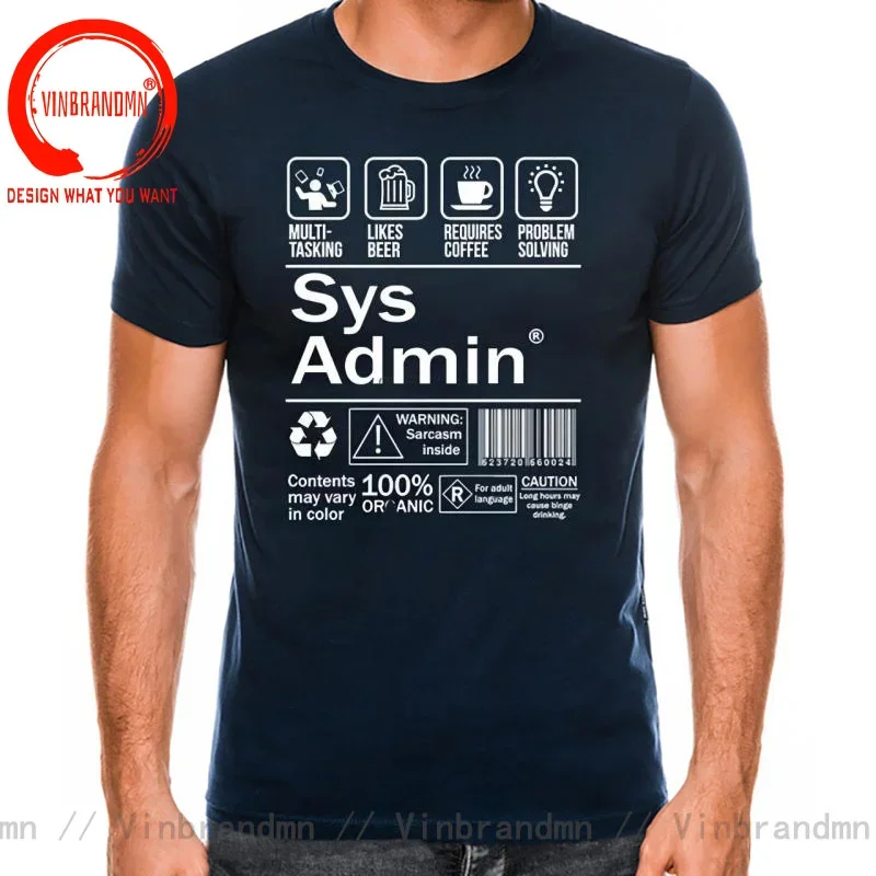 New Men's T-Shirt Cartoon Funny T-Shirt Fashion Sys Admin T-Shirt System Administrator Product Label Linux Coffee Brand Clothing