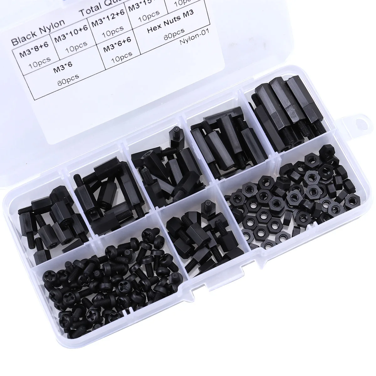 

180pcs Black Nylon Computer Installation Screw Set Spacer Kit Compact Portable Electronics DIY Project Accessories