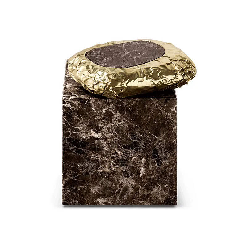 Light luxury high-end marble side table hammer pattern beating movable small table