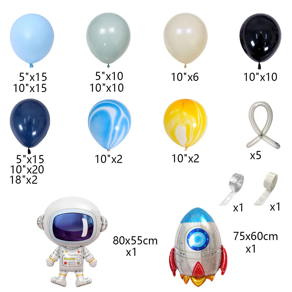 116Pcs Space Party Decorations Balloon Garland Kit Foil Rocket Astronaut Latex Balloons for Boys Kids Birthday Party Supplies