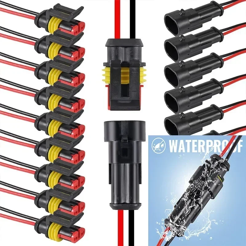 10 stks/5 sets 2 Pin Way Connector Waterdichte Connectors Mannelijke & Vrouwelijke Manier 20 AWG Draad voor Auto Vrachtwagen Boot elektrische Connector - afbeelding 2