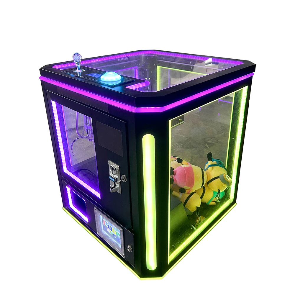 Coin Operated Games Cube Claw Machine Colorful Toy Vending Claw Crane Machine With Bill Acceptor