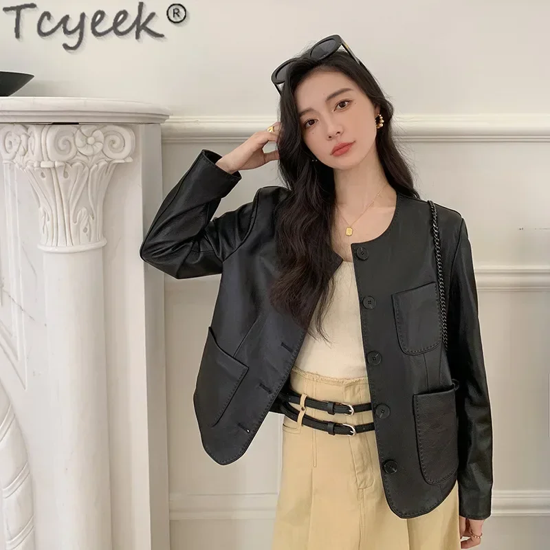 Tcyeek Genuine Leather Jacket for Women Streetwear Real Sheepskin Coats Womens Clothing Spring Autumn  Дубленка Женская 2024