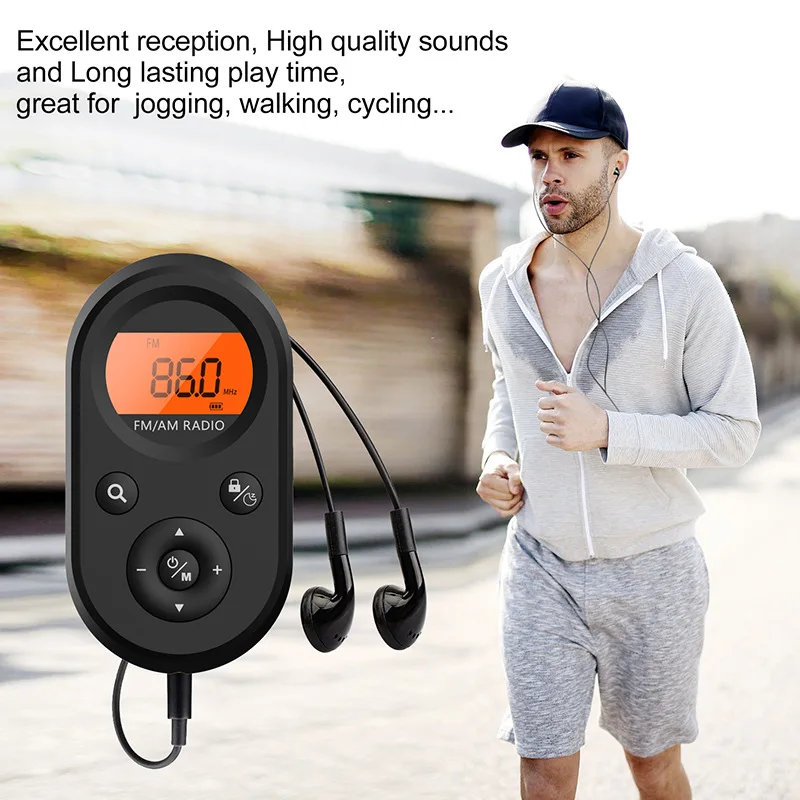 Mini FM/AM Radio Portable Pocket 76-108MHZ Rechargeable Radio Receiver With LCD Display Backlight Lanyard Design