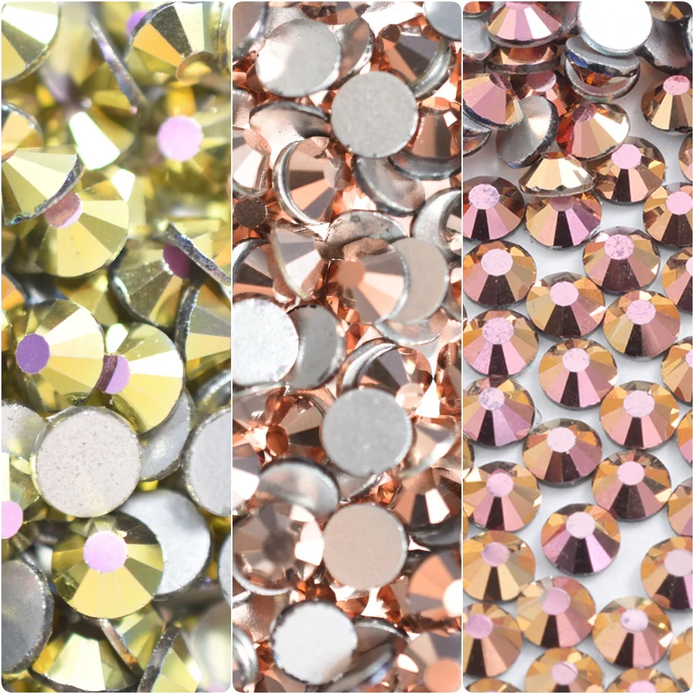 1440PCS Glass Magic Rose Gold Nail Beads Crystals Flatback Rhinestones Wedding Dresses Glitter Diamond Strass Gems Decorations