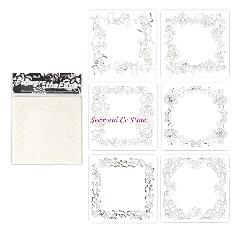 N3UC 6Pcs Washable PET Stencils 5x5Inch Hollowed Flower Drawing Templates for Painting Handmade Craft Kid Room Decoration