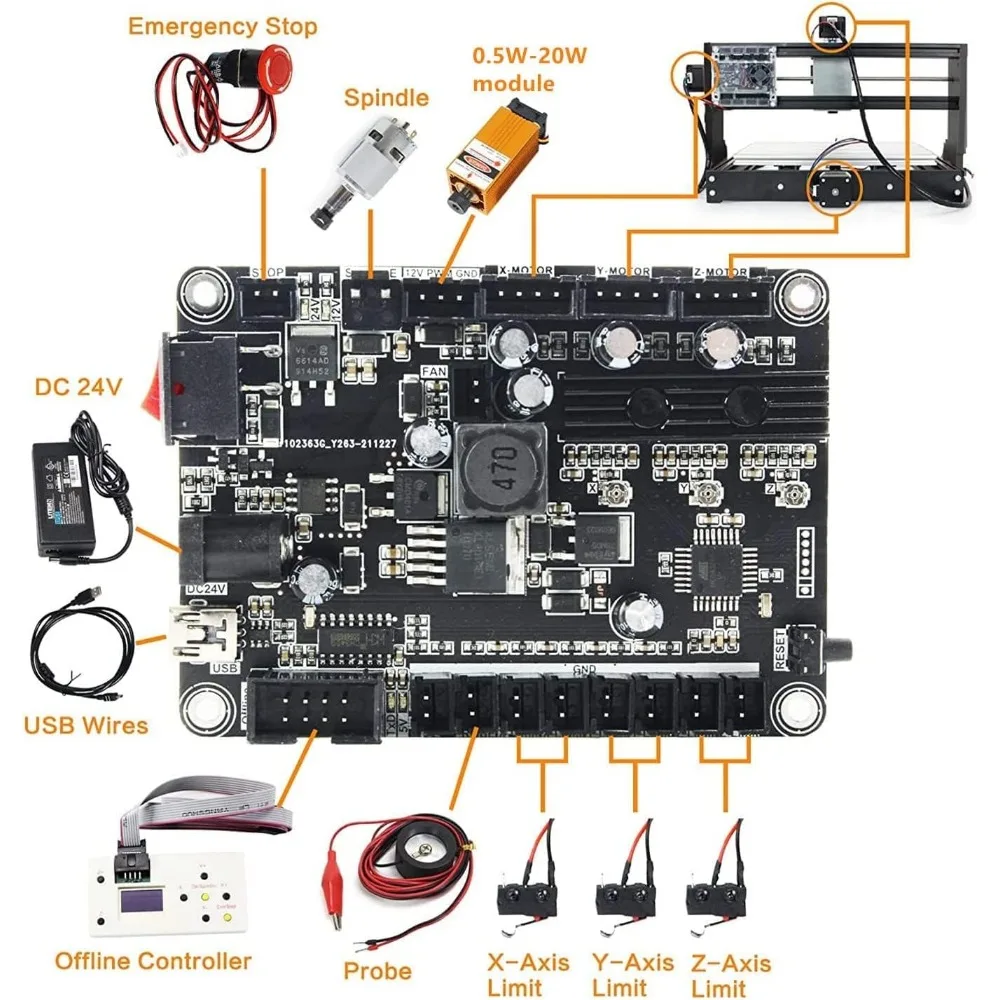 Imagem -06 - Pro Cnc Fresadora com Grbl Controlador Offline Desktop de Eixos Faça Você Mesmo Mini Cnc Router Kit Gravar Escultura Pvcpcb 1610