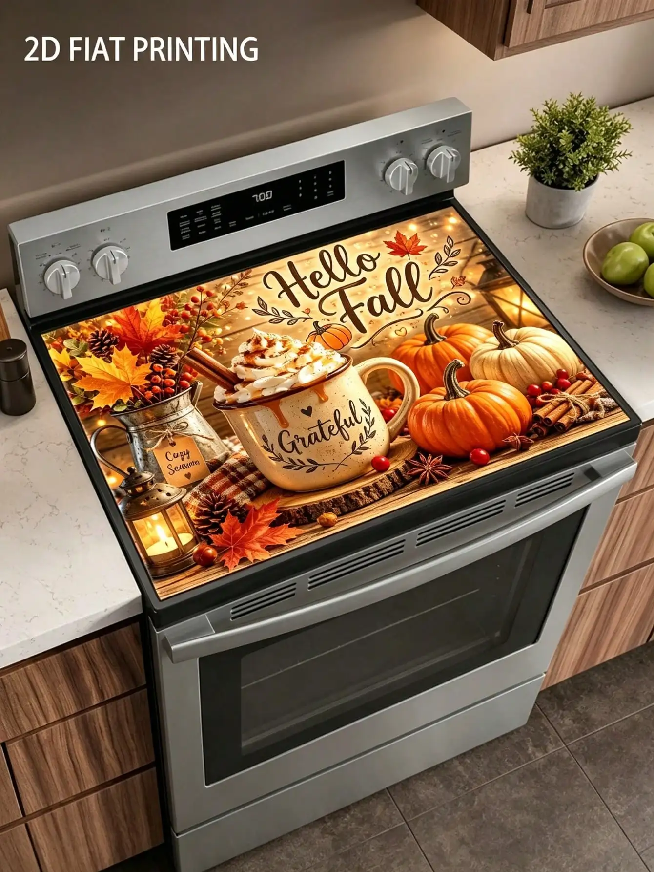 2D Flat Hello Fall Decor For Home Themed Stove Top Cover, Heat Resistant And Wear Resistant Stove Pad, Multi-Use For Gas Stove Top Cover, Oven, Washer And Dryer Top, Reusable And Durable Kitchen Decor And Accessories