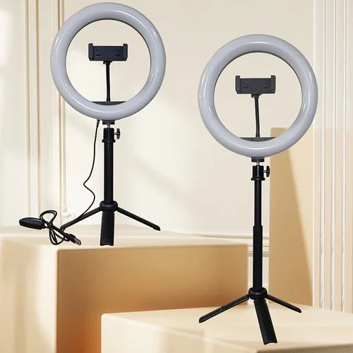 Imagen 1 del producto Anillo de luz LED de 10 ""con trípode y soporte para teléfono soporte para teléfono regulable para vídeo, fotografía, Selfie, Vlog, maquillaje,