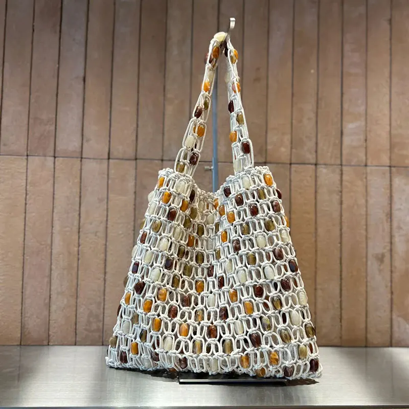 حقائب يد منسوجة متباينة للنساء حقيبة كتف مصممة حقائب تسوق عصرية حقائب شاطئ صيفية للإجازات كيس Suмка