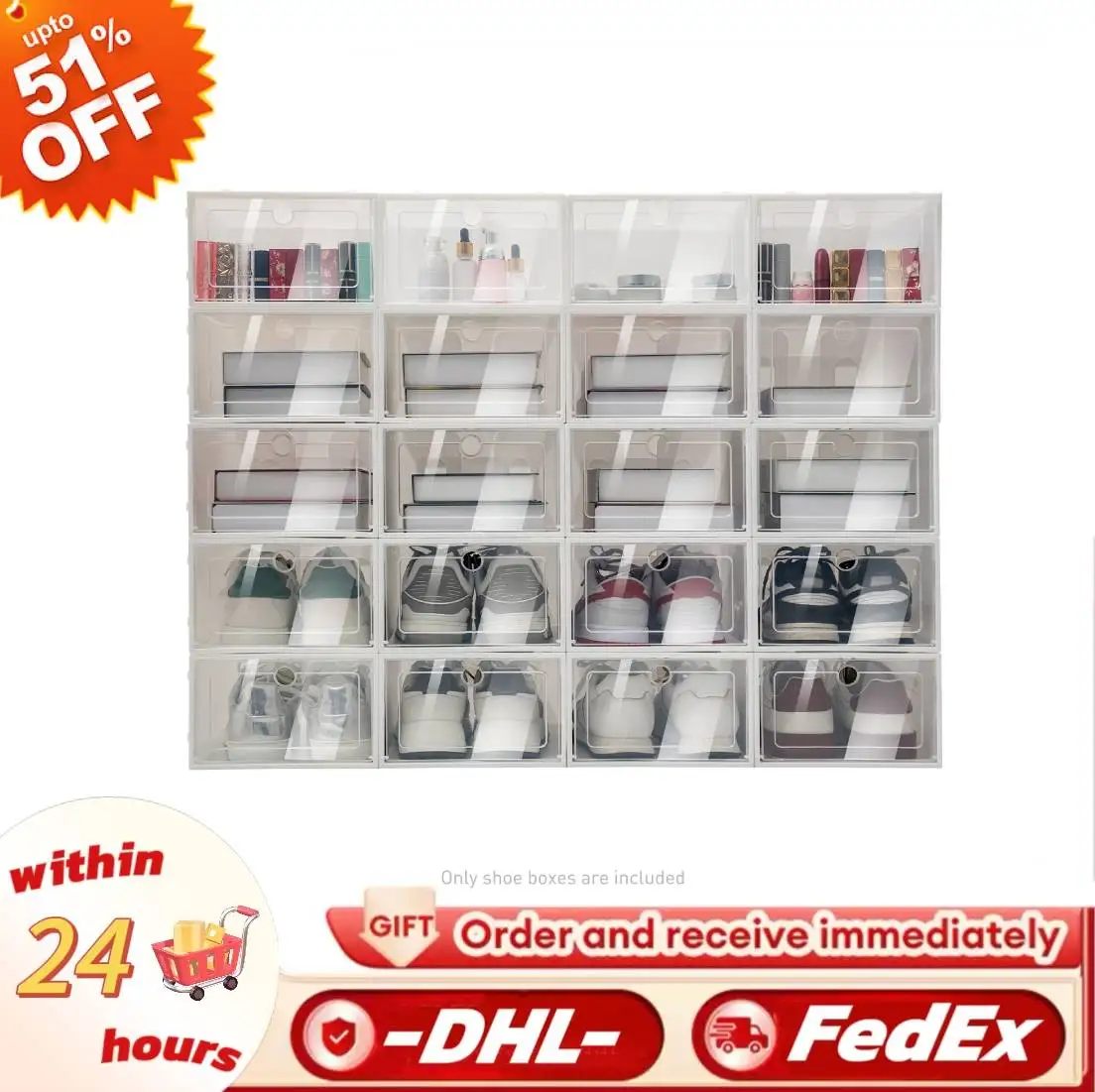

20pcs Shoe Box Set Foldable Stackable Storage Plastic Clear Home Organizer Rack Stack Enterway Cabinet with Shoe Storage