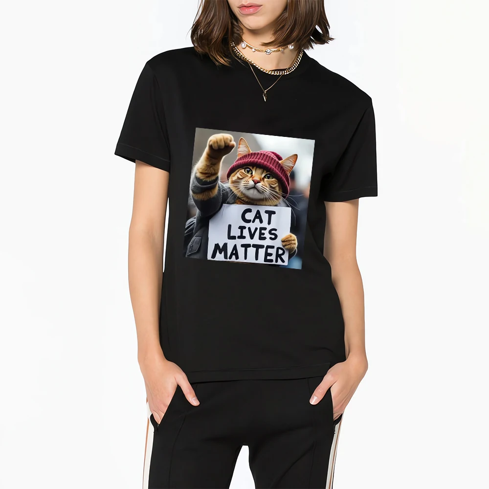 

Футболки CLOOCL Cat Lives Matter, футболки с карманами и принтом животных, летние рубашки с короткими рукавами, женская одежда