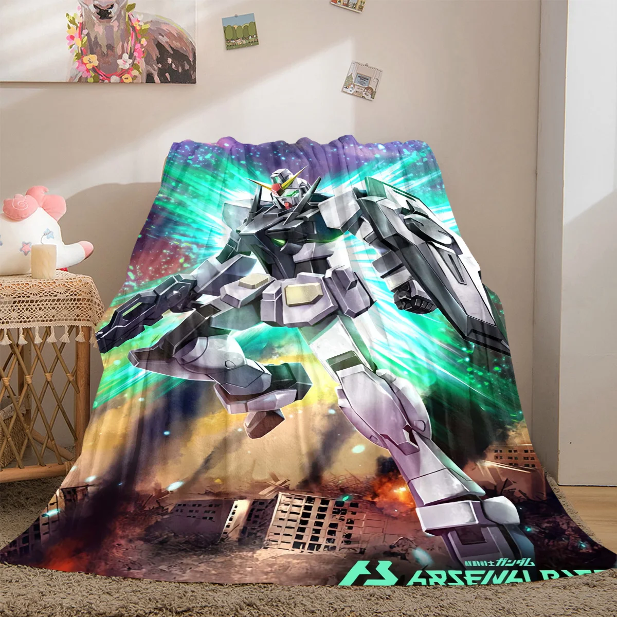Gundam Robot All-Season Versatile Travel Blanket Compact Suitable for Office Nap & Camping LXR105