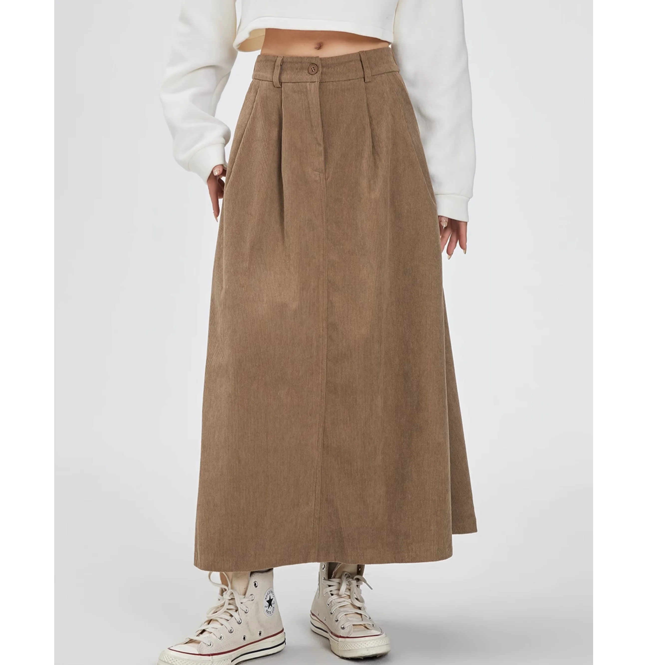 

Женская юбка А-силуэта средней длины больших размеров (до 300 фунтов), с завышенной талией, осенне-зимняя, скрывающая недостатки фигуры, в корейском стиле