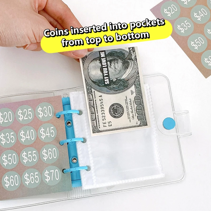 Carpeta de ahorro de dinero con ahorro de sobre, cuaderno de hojas sueltas, libro de ahorro de dinero en efectivo, libro de almacenamiento de presupuesto