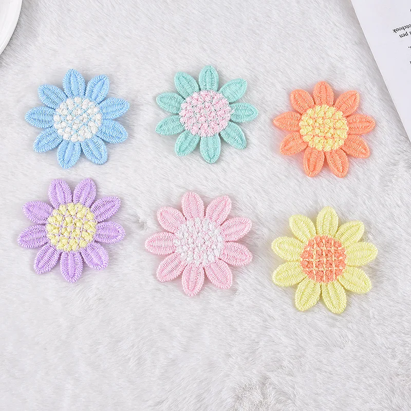 15PCS Cute Embroidered Candy-colored Floral Cloth Patches DIY Sunflower Sticker For Hair Accessories