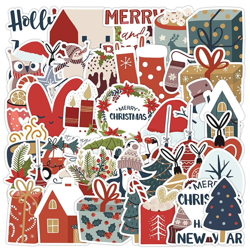 50PCS New Year Christmas Stickers Kids Festival DIY Gift Card Stationery Box Helmet Laptop Envelope Scrapbook Decoration Decals