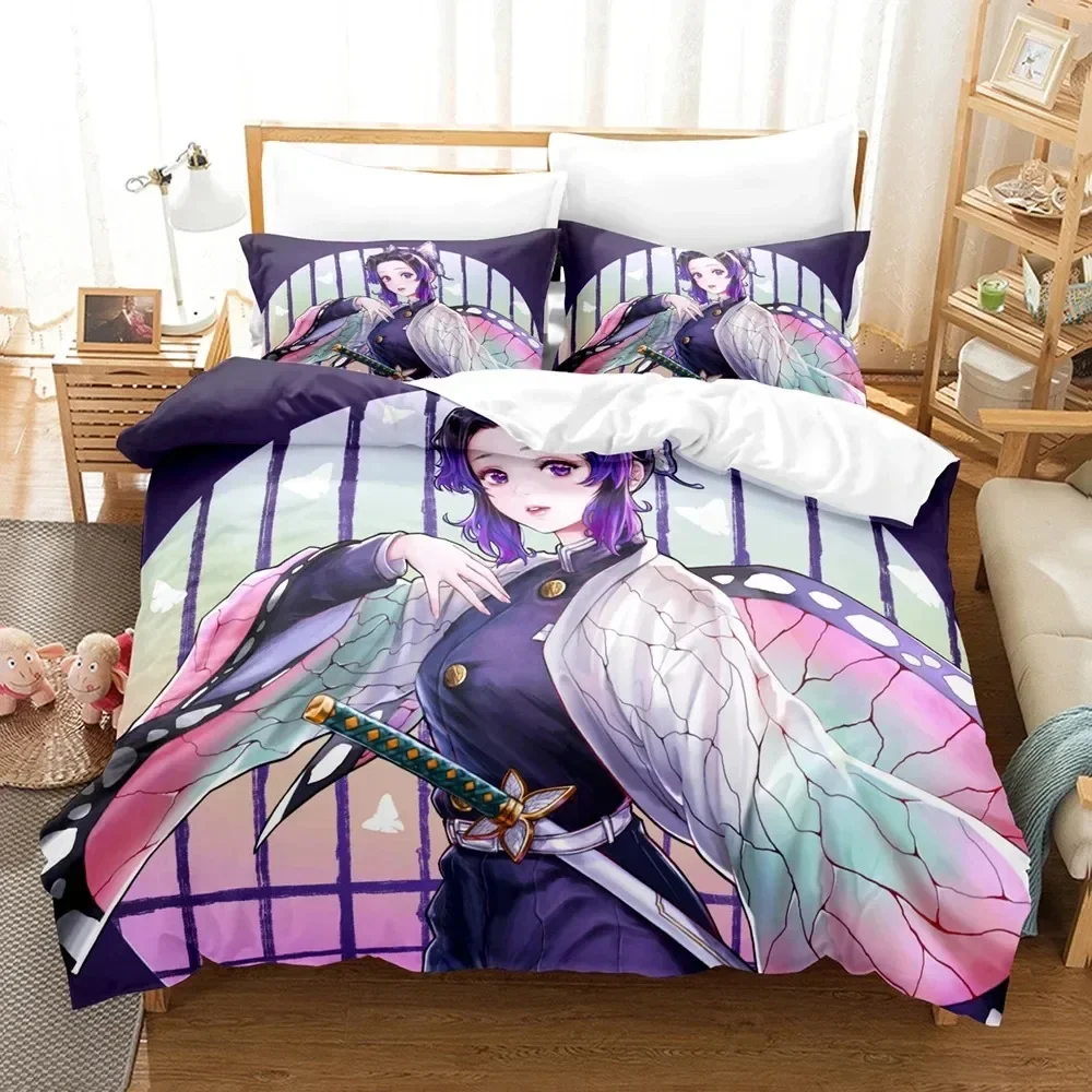 

3D Print Kochou Shinobu Bed Linen Anime Demon Slayer Bedding Set 200x200 Teens Boys Twin Single Queen King Full Duvet Cover Sets