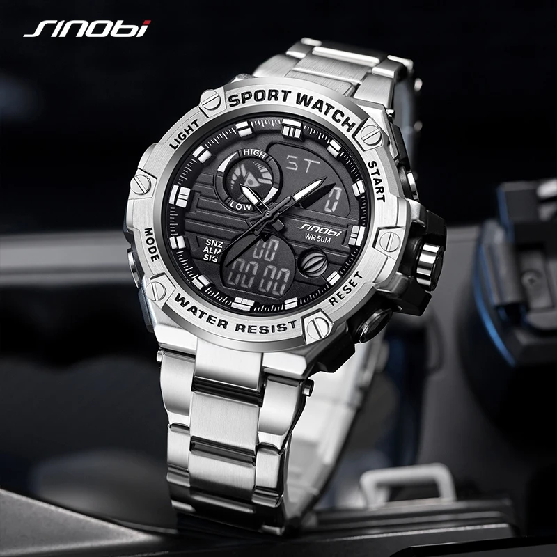 SINOBI Digital Men Military Watch 50m Waterproof Wristwatch LED Quartz Clock Sport Watch Gifts Watches Men Relogios Masculino