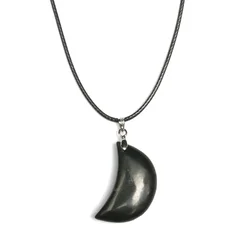 Natural Shungite Necklaces Crescent Moon Energy Russia Shungita Stone Pendants Original Healing Crystal Spiritual Black Gemstone