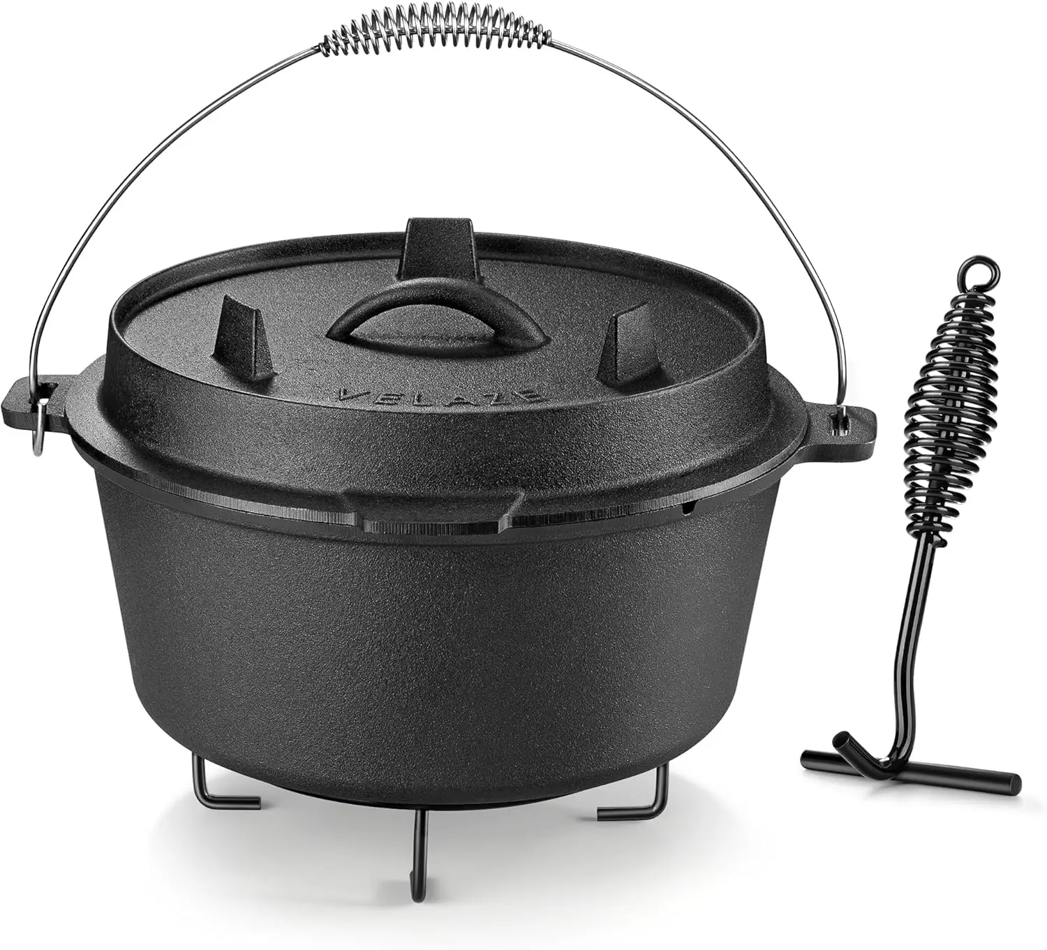 

10QT Cast Iron Camp Dutch Oven with Lid, Multi-Use for Oven, Stove, Grill, or Campfire - Includes Metal Handle and Stand