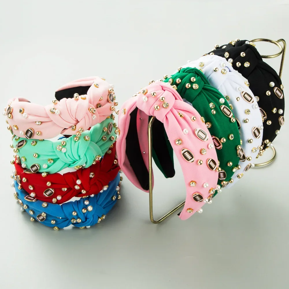 

Europe and America Simple Rugby Beaded Headband Women's Fashion All-Match High Skull Top Wide-Brim Hair Accessories