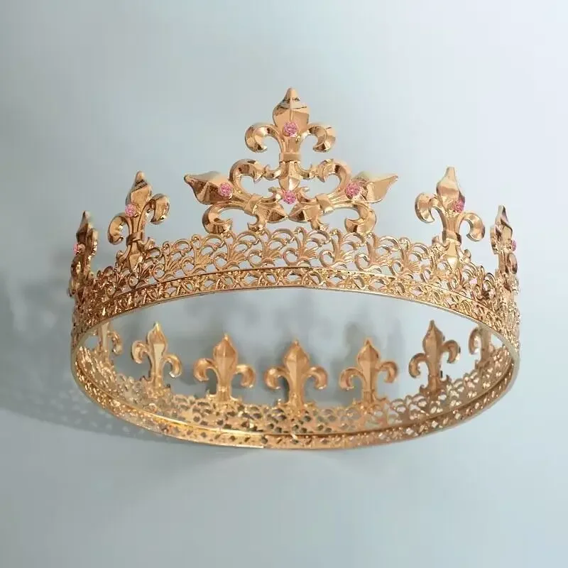 Pozłacana okrągła korona króla Queen Party Metalowa tiara Akcesoria do włosów