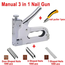 3 in 1 Construction Stapler Furniture Manual Nail Gun Machine for Woodworking Upholstery Furniture Woodwork Industrial Carpentry