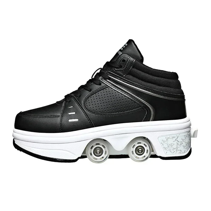 Child  Deform Shoes on 4 Wheels Dual-Purpose Outdoor Runaway Roller Sneakers 2024 Gift  Boys Girls Rechargeable Colorful Lights