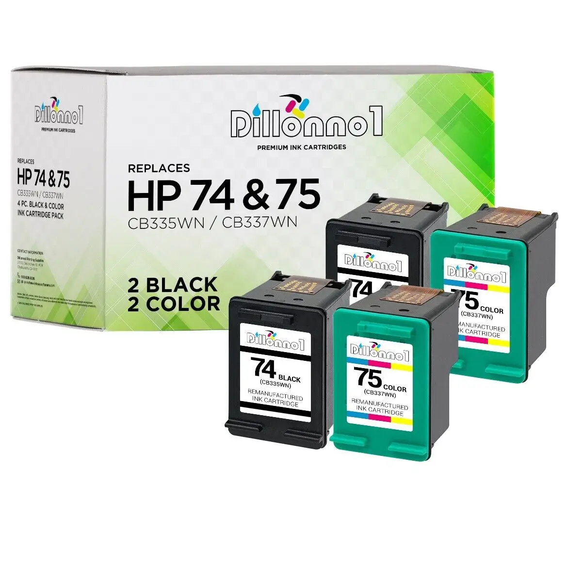 Encre pour HP Photosmart C5550 D5300 D5345 D5360 D5368, 4 Pk #74/75 CB335WN CB337WN