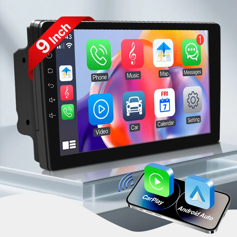 Hippcron 7/9 inch autoradio 2 Din draadloze Android Auto Carplay multimediaspeler Bluetooth IPS touchscreen FM-audio-ontvanger