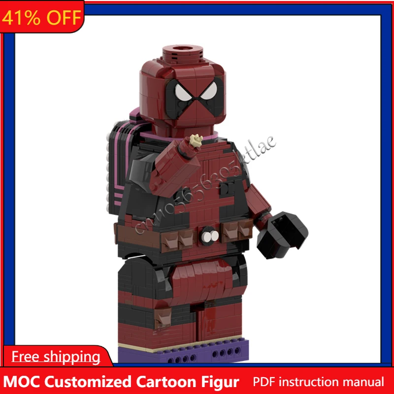 

1266PCS MOC Customize Famous Up Scaled Minifigure Deadpool Movie Version Brickhead Model Puzzle Birthday Cartoon Figure Toy Gift