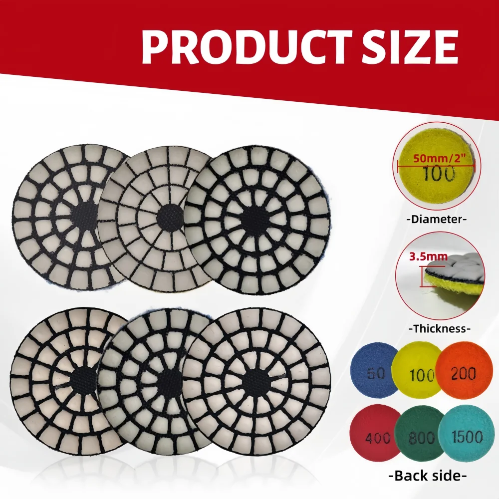 Mini Diamond Polishing Pads 1/3/6/7Pcs Dia 50mm Dry Resin Sanding Disc For Granite Marble 2Inch Flexible Polisher Pads