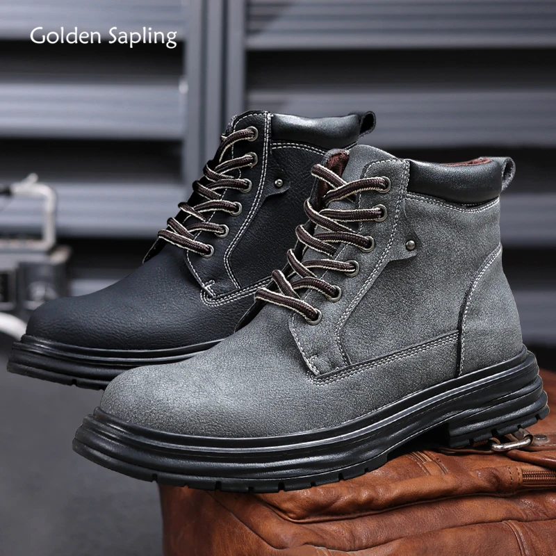 

Golden Sapling Men's Ankle Boots Autumn Winter Thick Soled Fashion Retro Micro Fiber Leather Man Shoes Outdoor Leisure Tide Boot