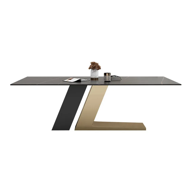 #Z Shape Simple Dining Tables Italian Marble Top And Stainless Leg Colorful Mesa