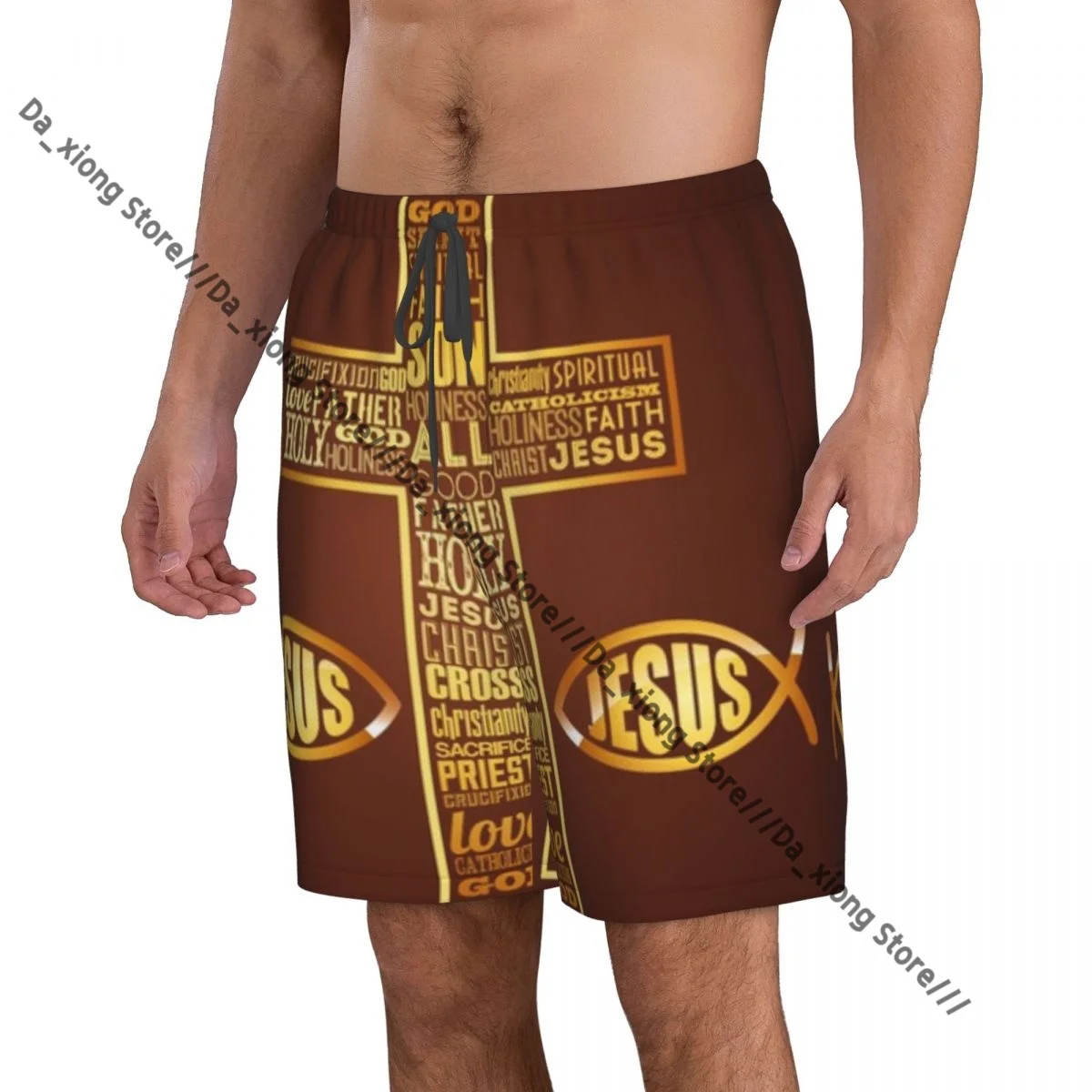 Mens Swimming Shorts Swimwear Jesus Christ Design Trunks Swimsuit Beach Wear Boardshorts