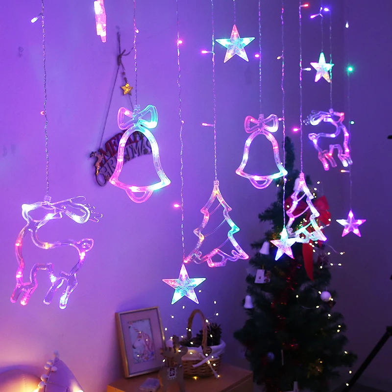 Krans Gordijn Led Kerst Hert/Bel/Boom Indoor Fairy String Lights Party Xams Decor 2024 Nieuwjaarsdecoratie