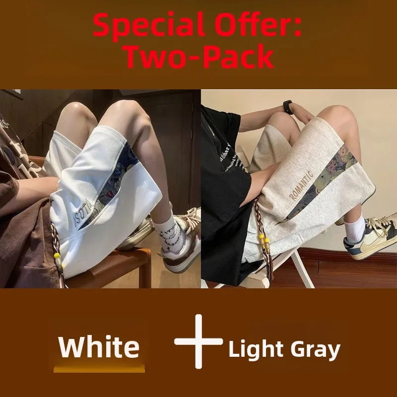 

Модные мужские лыжи в стиле пэчворк с медведем, летние молодежные спортивные лыжи с пятью четверками, свободный крой, повседневные дышащие эластичные лыжи для талии