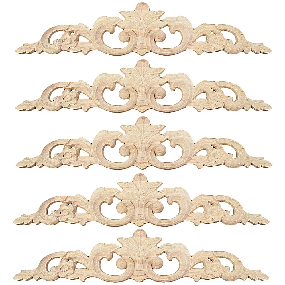5PCS Unpainted Wood Carved Applique Beautiful Carving Decal Garden Fence for Home Furniture Wall Door Frame Cabinet Decor