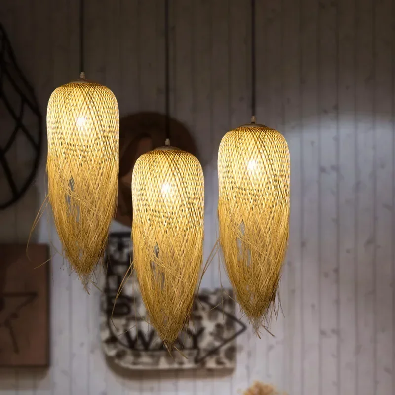 Chinese Bamboo Art Pendant Chandelier Creative Lamps for Home Dining Table Room Hanging Led Lights Fixture Loft Style Decoration