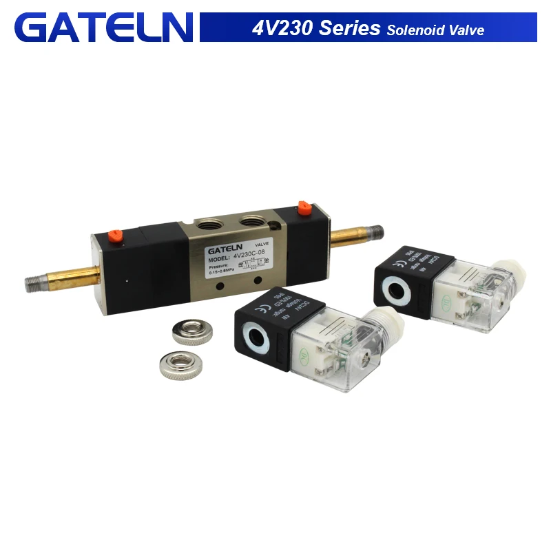 

1/4" 4V230C-08 4V230E-08 4V230P-08 5 Way 3 Position Pneumatic Solenoid Valve Double Coil DC12V DC24V AC220V