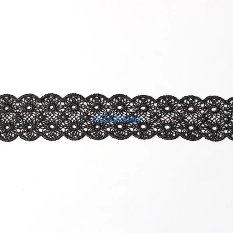 T21F Choker cổ áo Goth Lace Choker Wide Gothic Black Hall