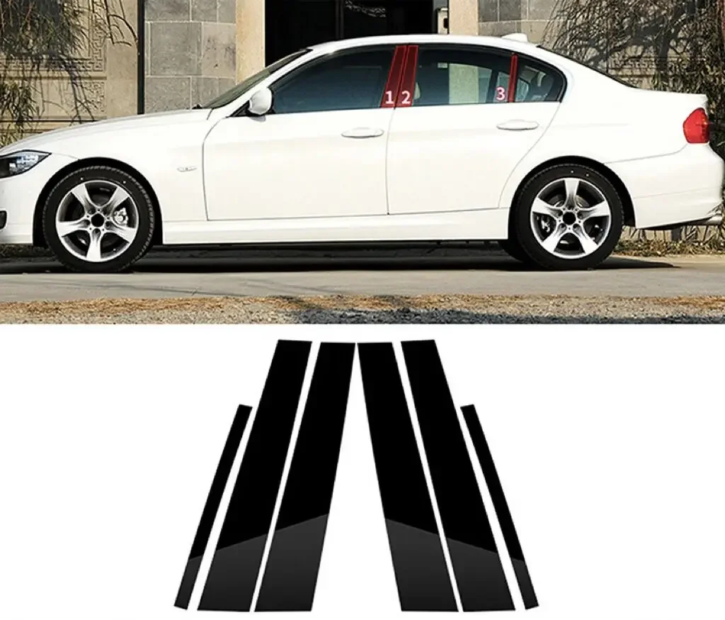 

For BMW 3 Series E90 6Pcs Car Pillar Posts Door Window Panel Covers Decorative Trim 2005-2012 Gloss Black