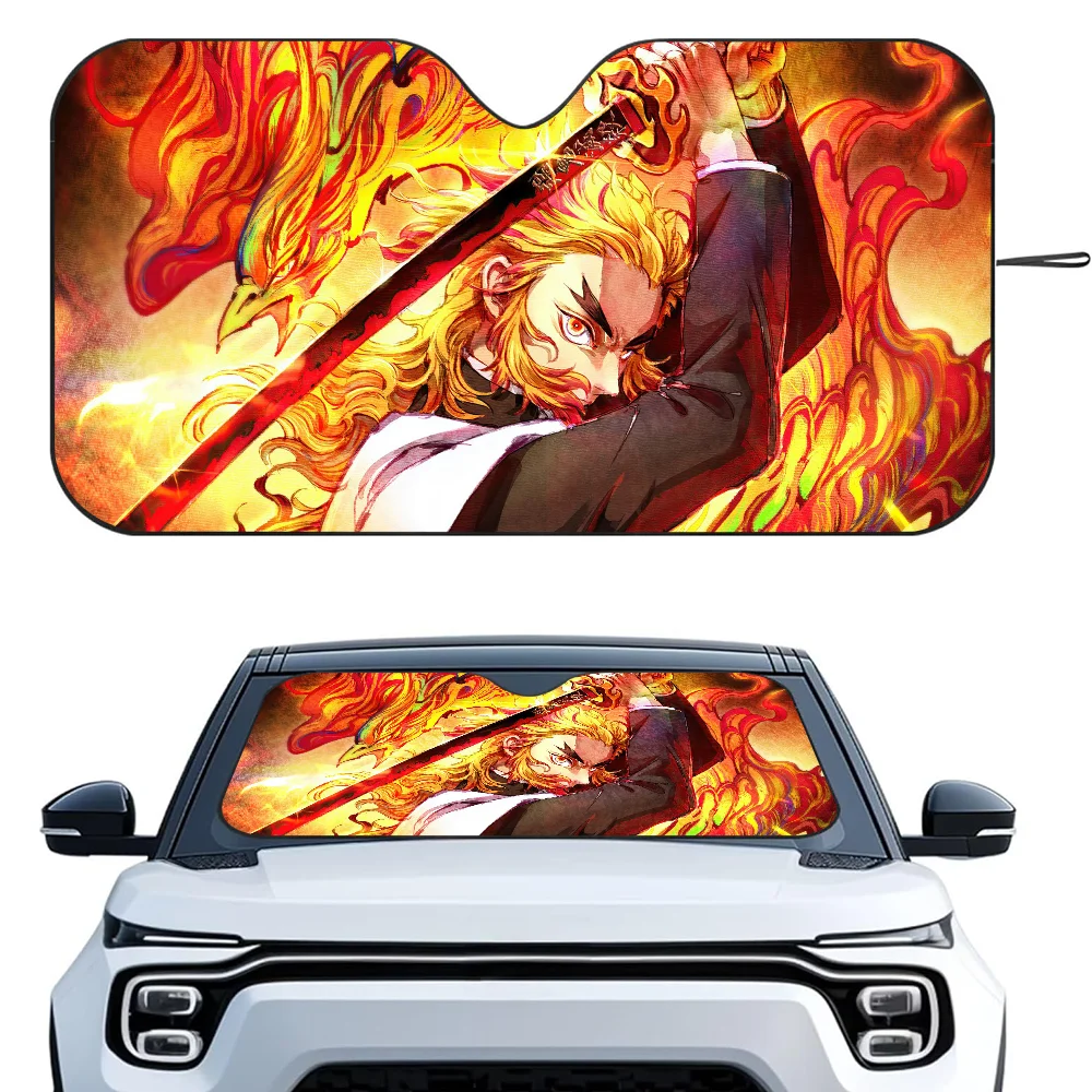 

K-Kyojuro Rengoku Car Sunshade Curtains Heat-insulating Aluminum FilmReusable Suction Cup Blocks UV Rays Car Sun Visor Protector